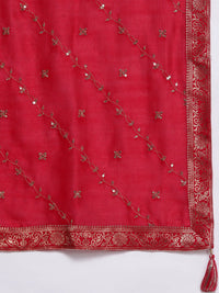 Libas Women Magenta Floral Embroidered Kurta with Palazzos & Dupatta