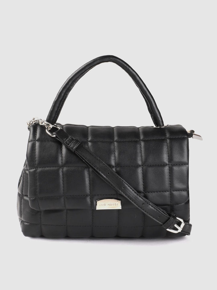 Lino Perros Women Black Quilted Structured Satchel