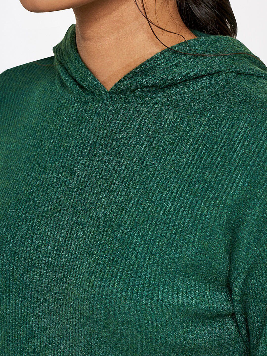 AND Women Green Solid Hooded Top