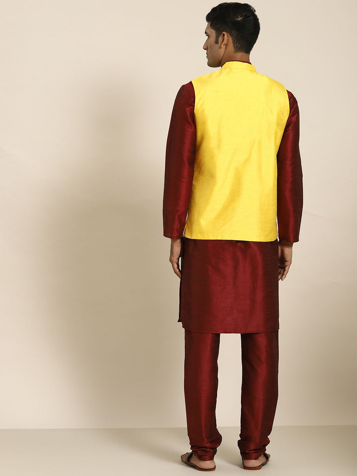 SOJANYA Men Maroon Mirror Work Kurta with Churidar