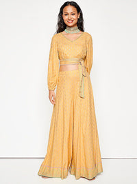 Global Desi V-Neck Top & Mid -Rise Palazzo Co-Ords