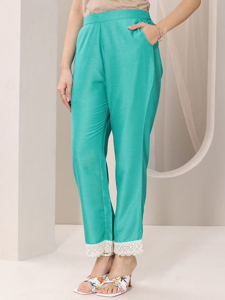 Libas Womens Blue Printed Anarkali Kurta With Trousers & Dupatta