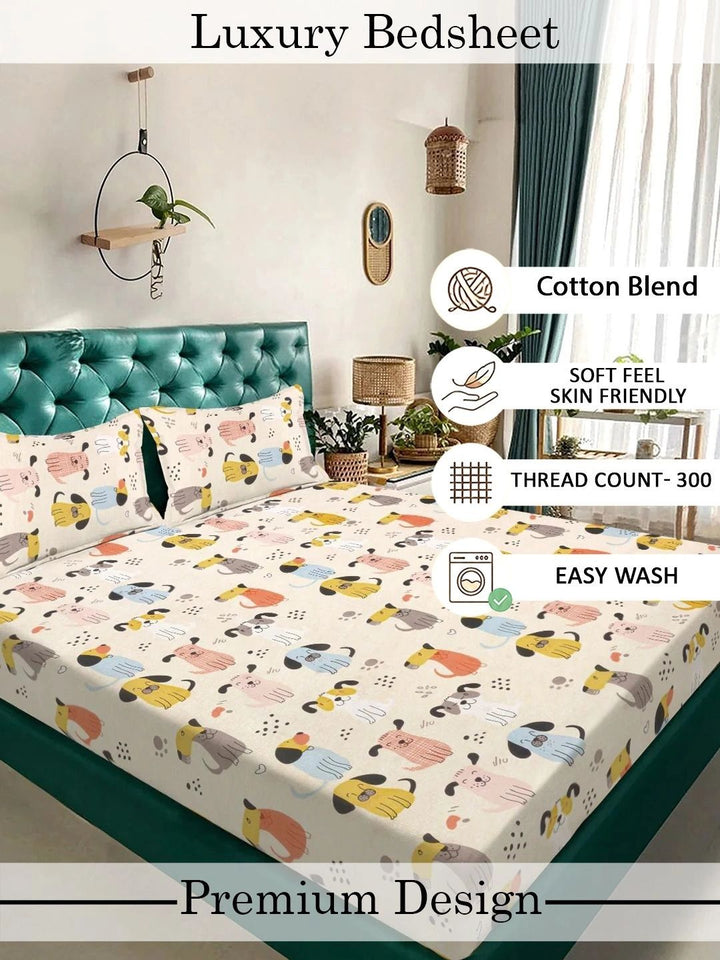Myntra Elegant Homes Watak Kartun Berwarna Krim 300 TC Cadar Katil King dengan 2 Sarung Bantal