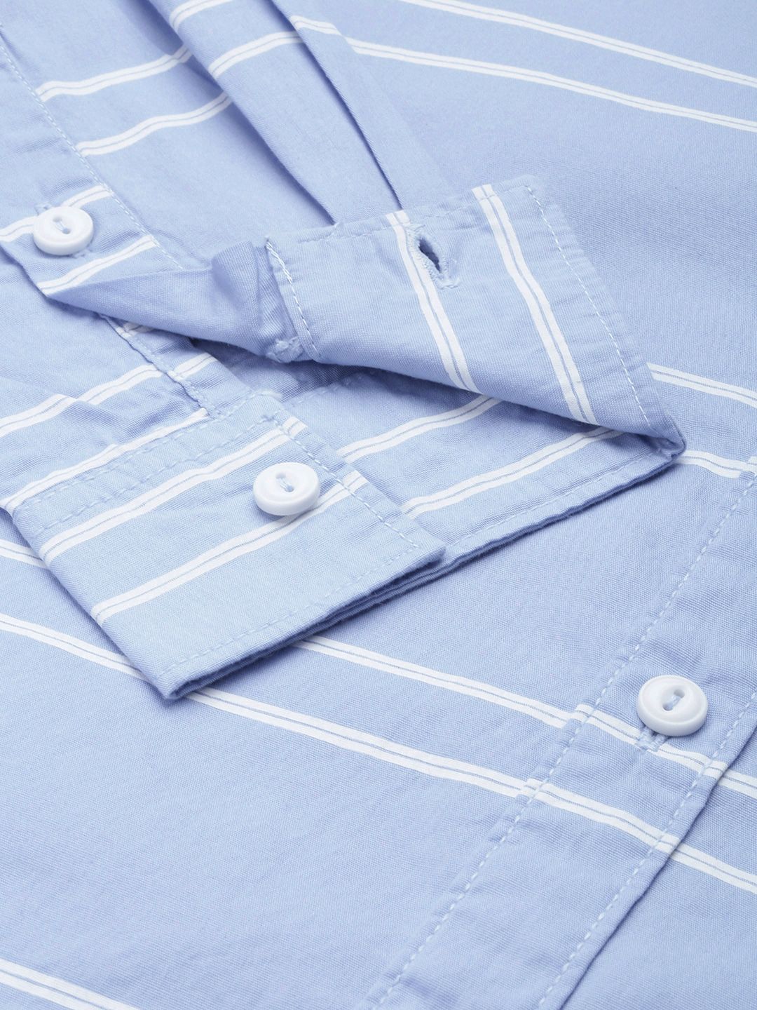 The Indian Garage Co Men Blue & White Horizontal Stripes Striped Cotton Casual Shirt