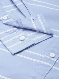 The Indian Garage Co Men Blue & White Horizontal Stripes Striped Cotton Casual Shirt