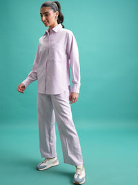 Tokyo Talkies Purple Striped Cotton Shirt With Trouser Co-Ords