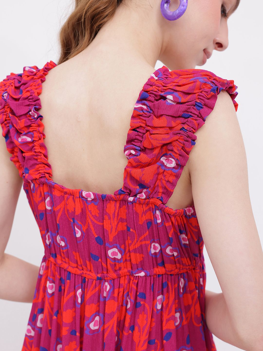 DressBerry Flowy Charm Printed Gathers A-line Dress