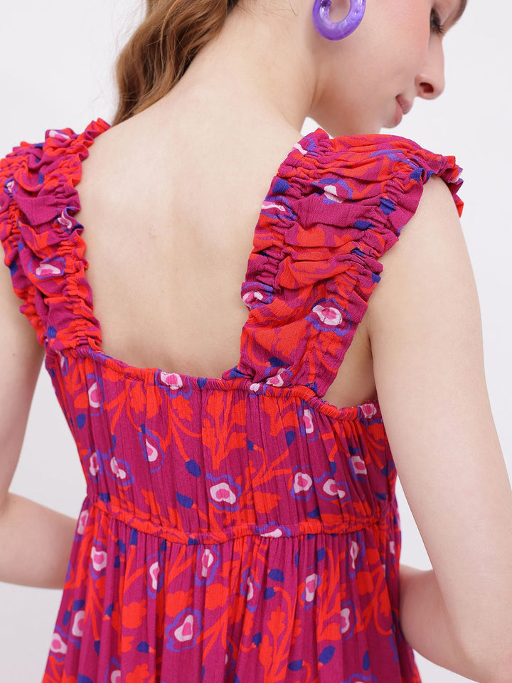 DressBerry Flowy Charm Printed Gathers A-line Dress