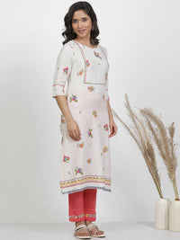 W Floral Printed Keyhole Neck Regular Kurta with Trousers
