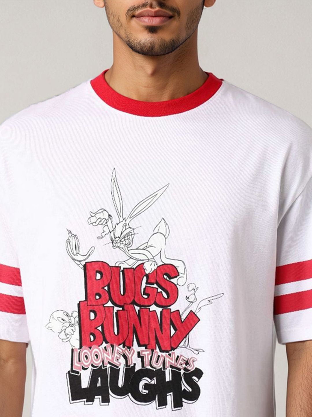 The Indian Garage Co Men Bugs Bunny Typography Printed Cotton Relaxed Fit T-shirt