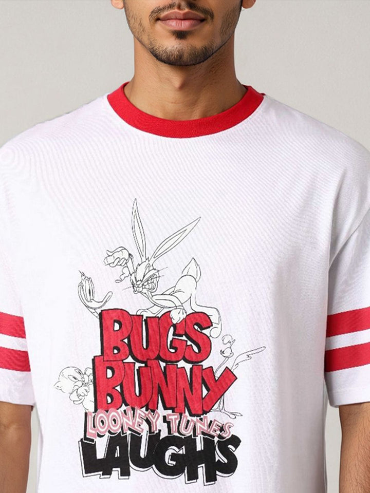 The Indian Garage Co Men Bugs Bunny Typography Printed Cotton Relaxed Fit T-shirt