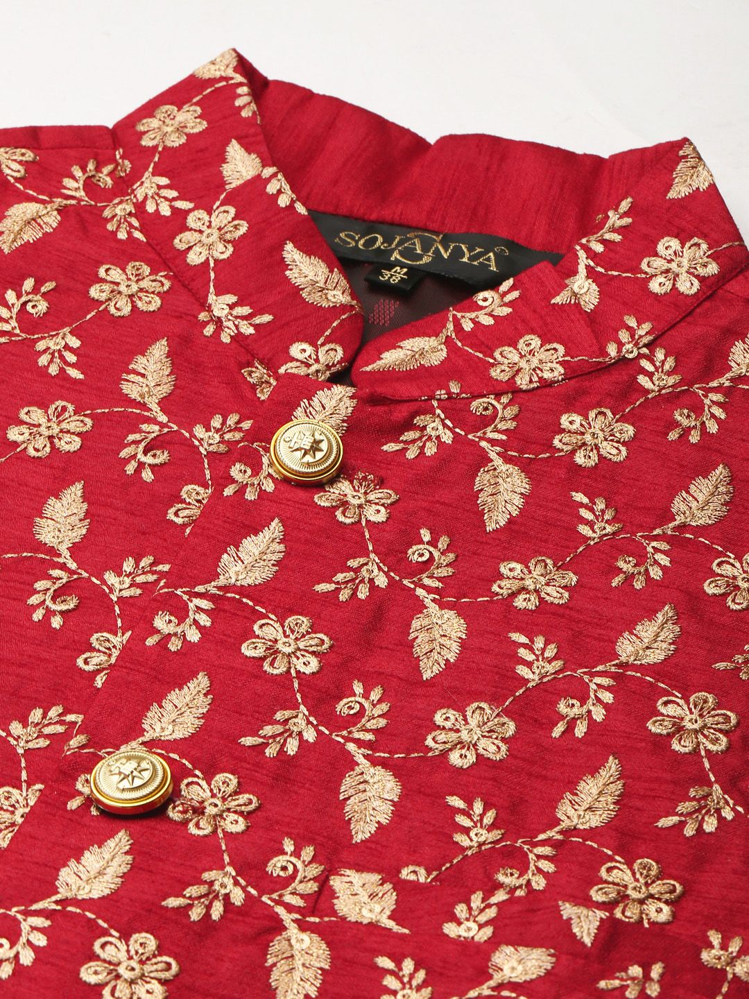 SOJANYA Men Golden & Red Kurta with Churidar & Nehru Jacket
