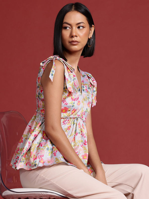 all about you Tie-Up Straps Floral Print Top