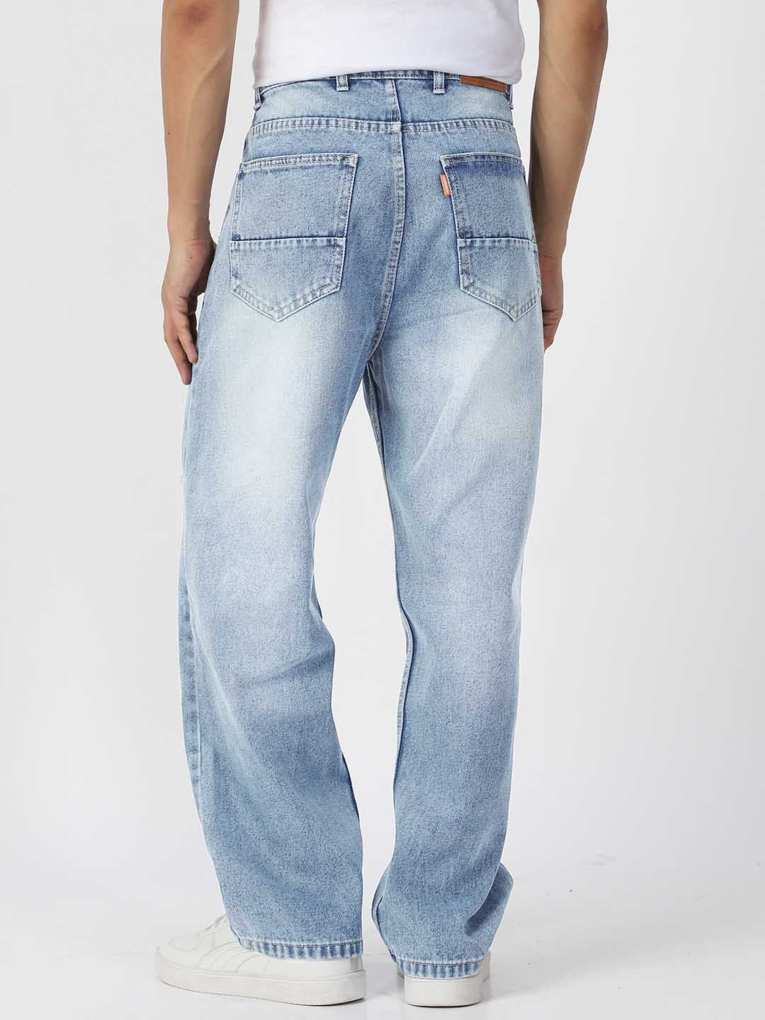 Urbano Fashion Men Pure Cotton Loose Relaxed Fit Slash Knee Heavy Fade Jeans