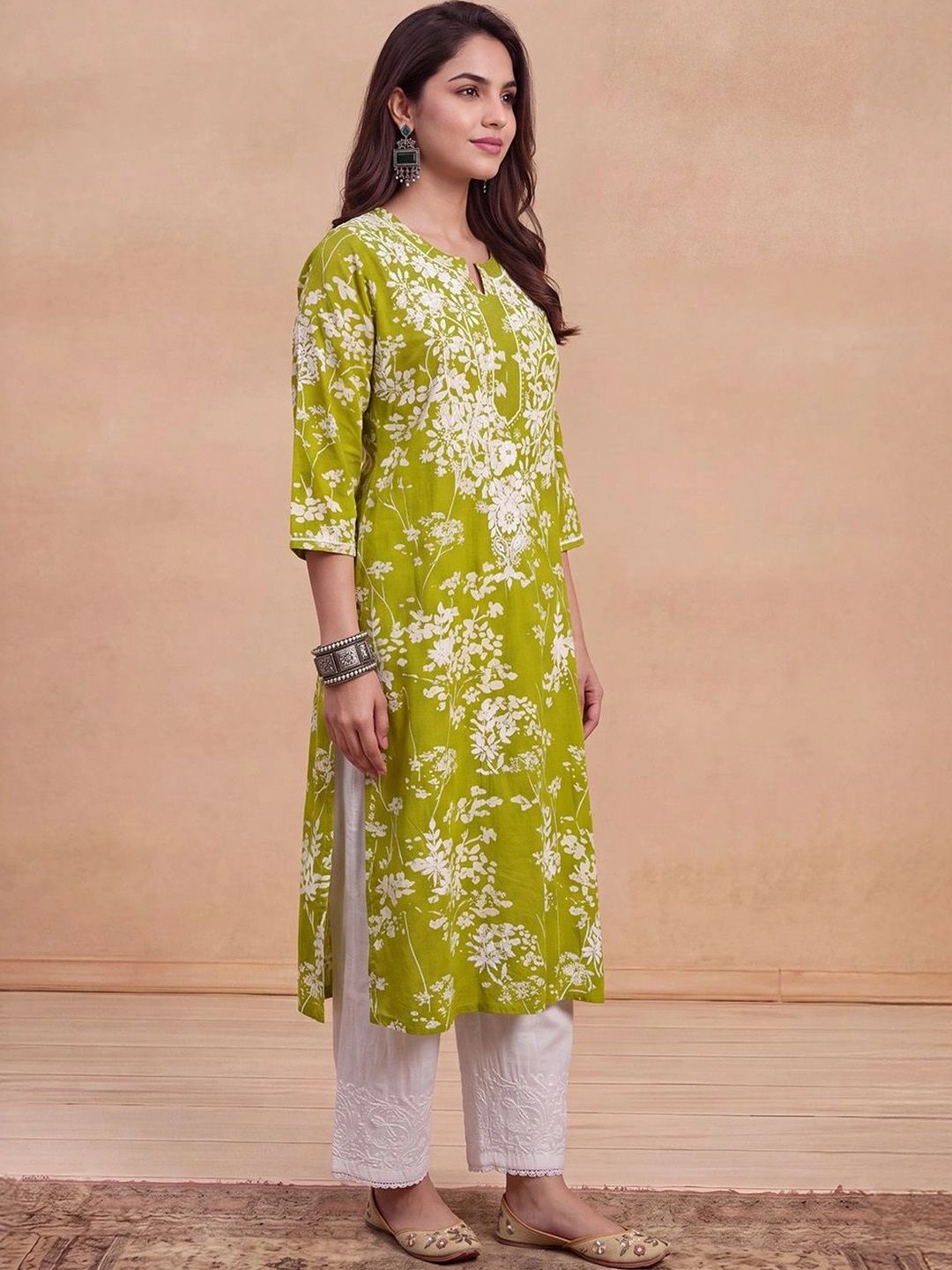 House of Chikankari Women Green Mulmul Chikankari Embroidered Republic Day Republic Day Kurta