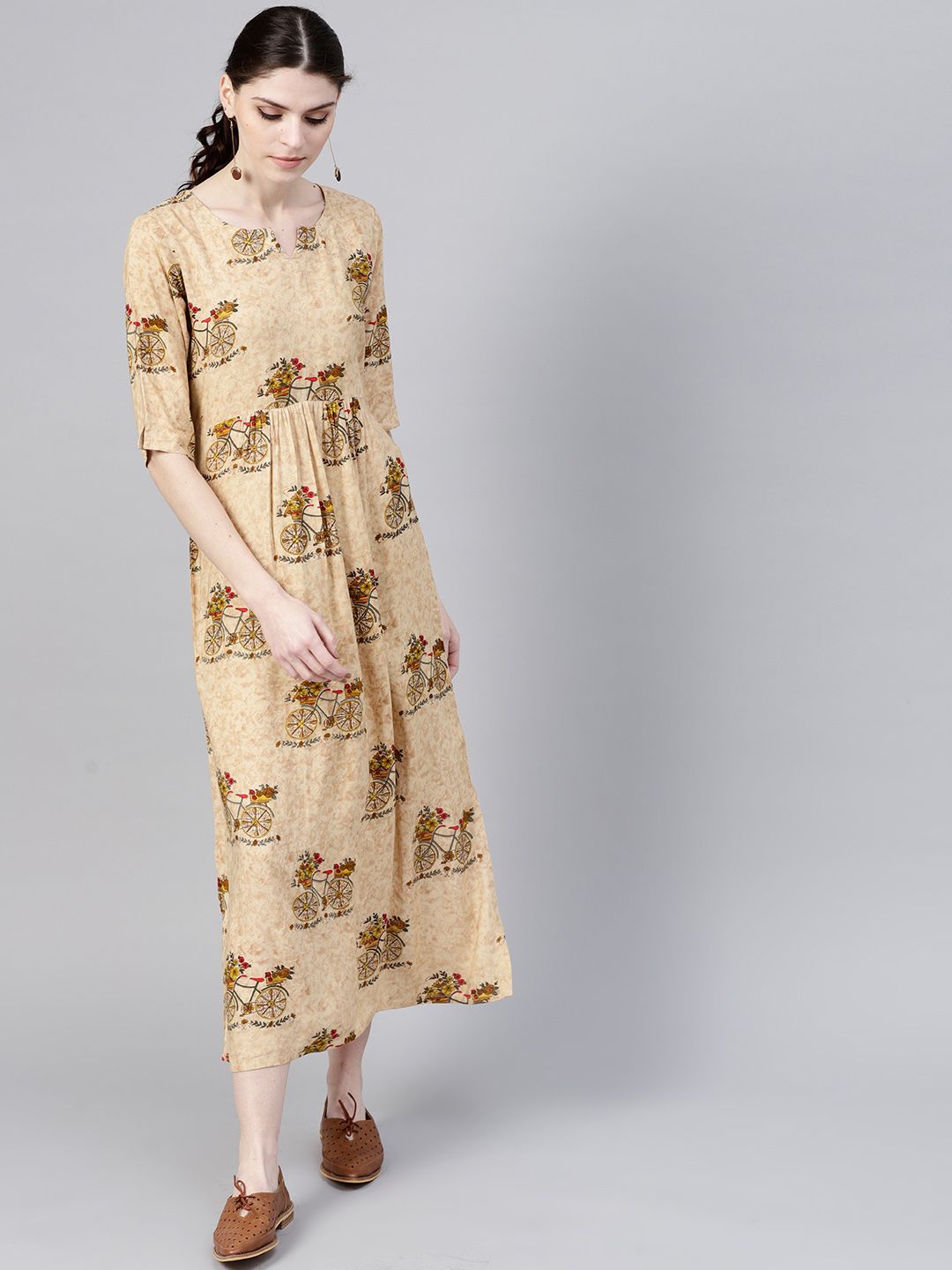Gerua By Libas Women Beige Printed Midi Empire Dress