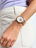 Teal oleh Chumbak Women White Printed Dail & Rose Gelang Gelang berlapis Emas Tali Analog Watch