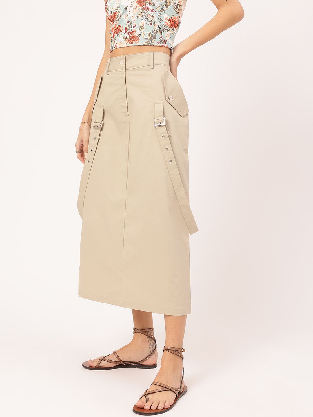 DressBerry Confident Couture Belt Detail Straight Midi Skirt