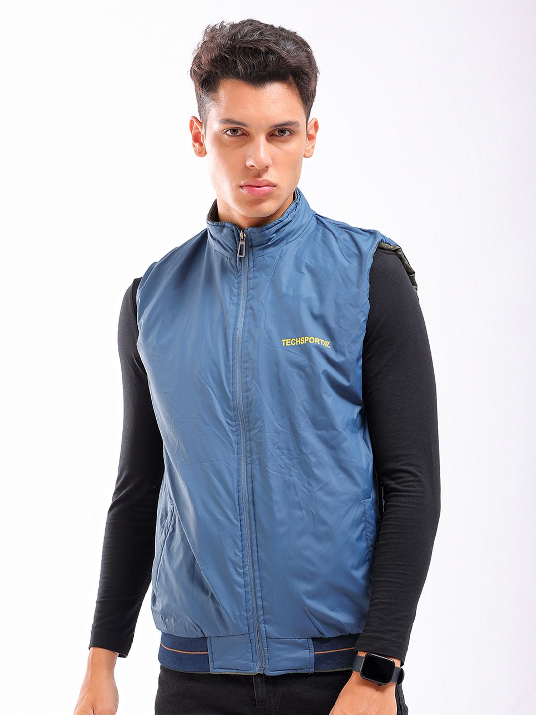 The Indian Garage Co Men Sleeveless Zip-Front Reversible Bomber Jacket