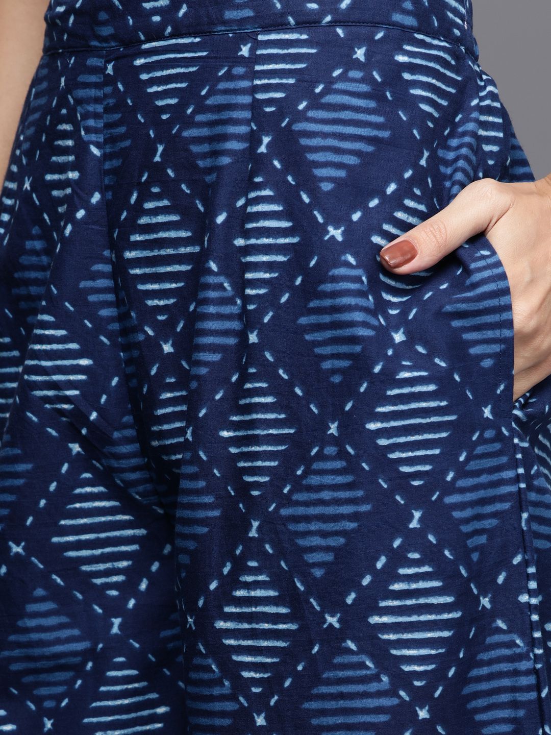 Libas Women Blue Printed Pure Cotton Kurta with Palazzos & Dupatta