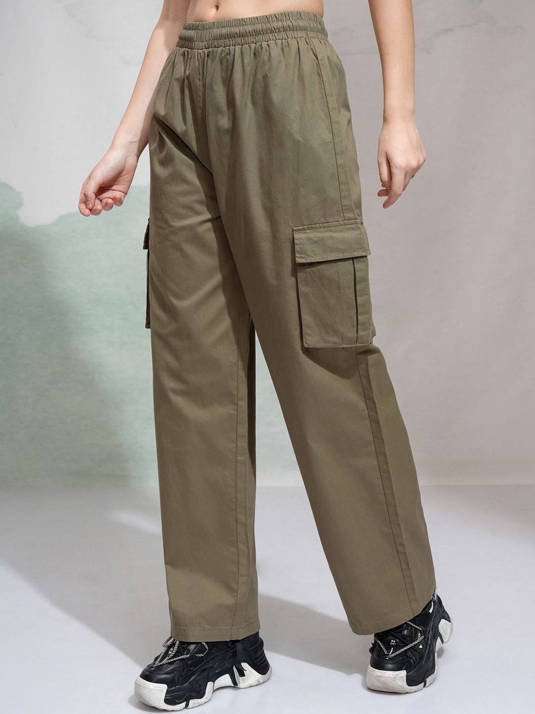 Street By Tokyo Talkies Women Straight Fit High-Rise  Cargos Parachute Trousers