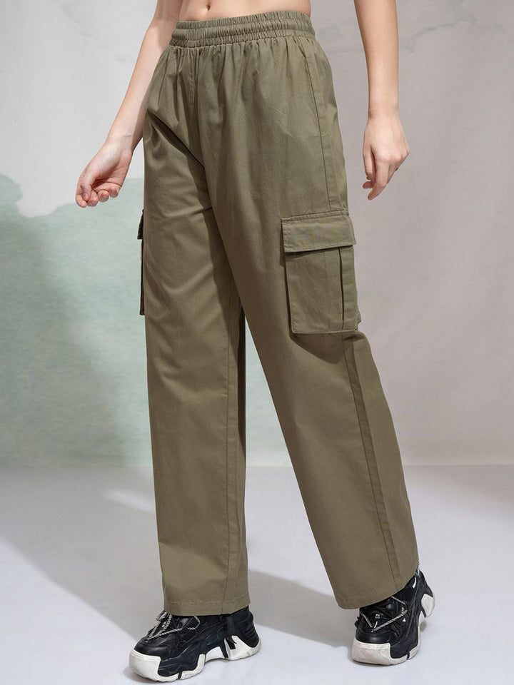 Street By Tokyo Talkies Women Straight Fit High-Rise  Cargos Parachute Trousers