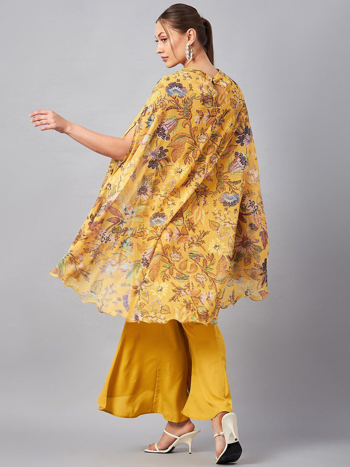 Antheaa Floral Printed Round Neck Tunic With Flared Palazzos Co-Ords