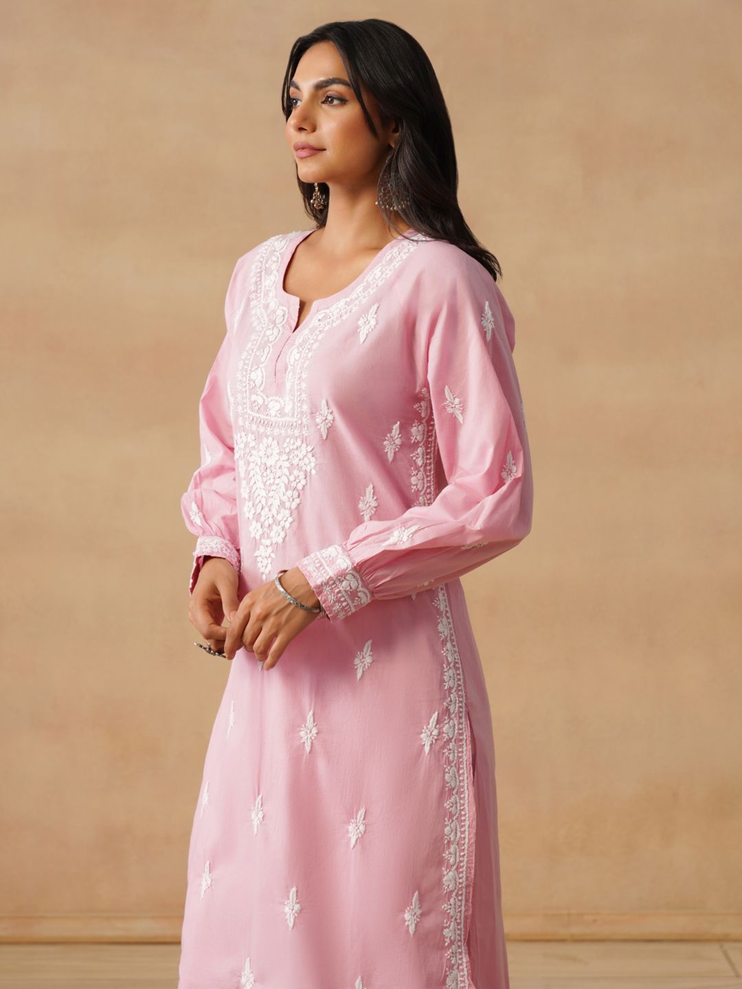 House of Chikankari Women Solid Pink Cotton Kurta