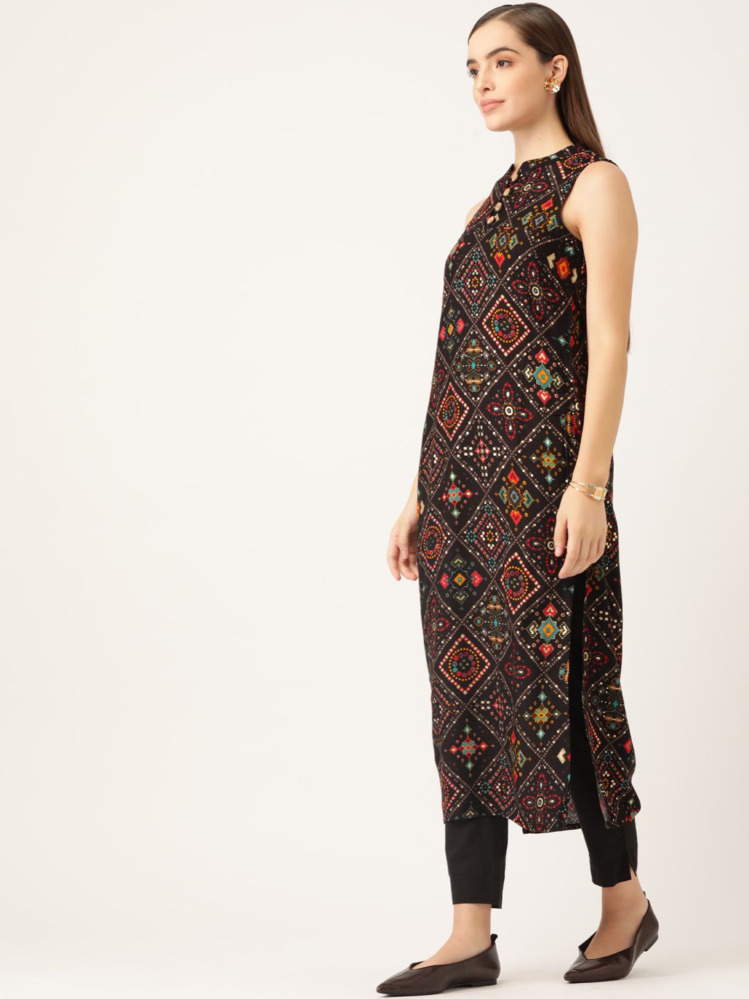 Anouk Women Black & Orange Bandhani Printed Kurta