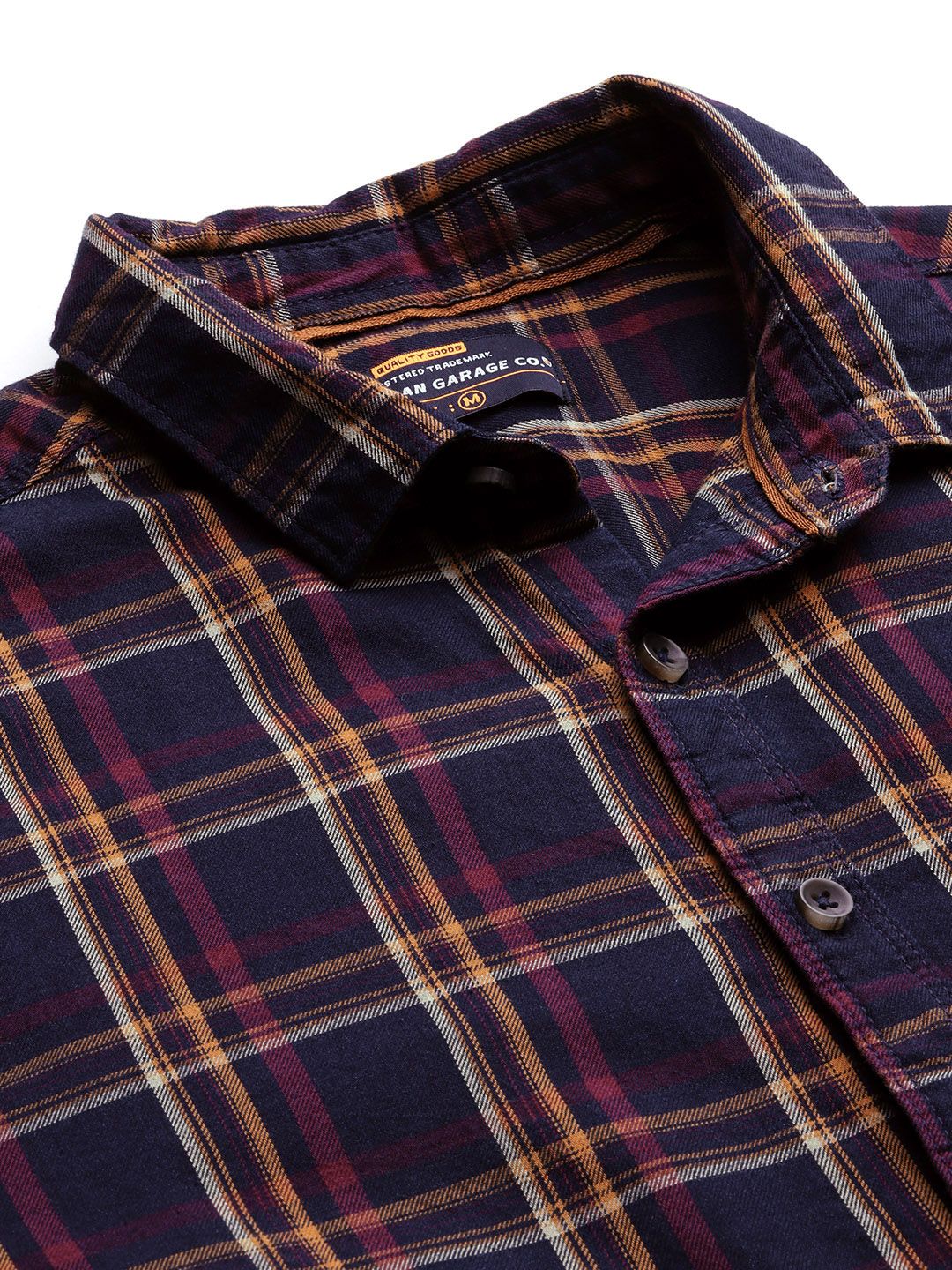 The Indian Garage Co Men Navy Blue & Yellow Checked Casual Shirt