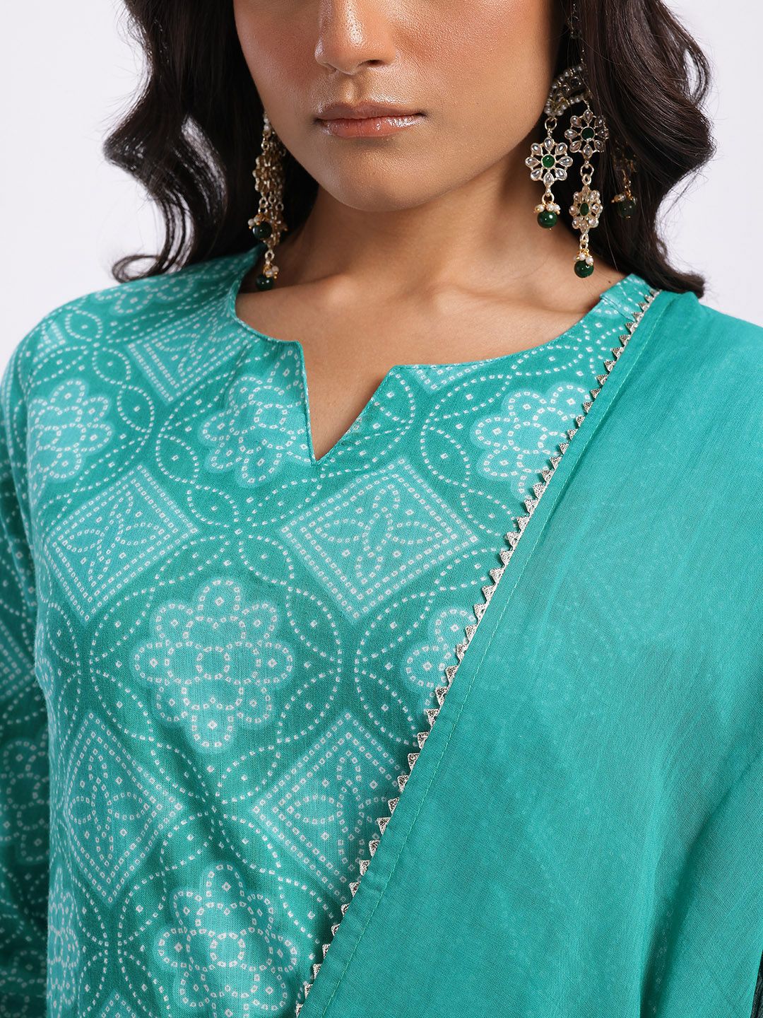 Anouk Bandhani Printed Gotta Patti Cotton Kurta with Trousers & With Dupatta