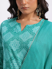 Anouk Bandhani Printed Gotta Patti Cotton Kurta with Trousers & With Dupatta