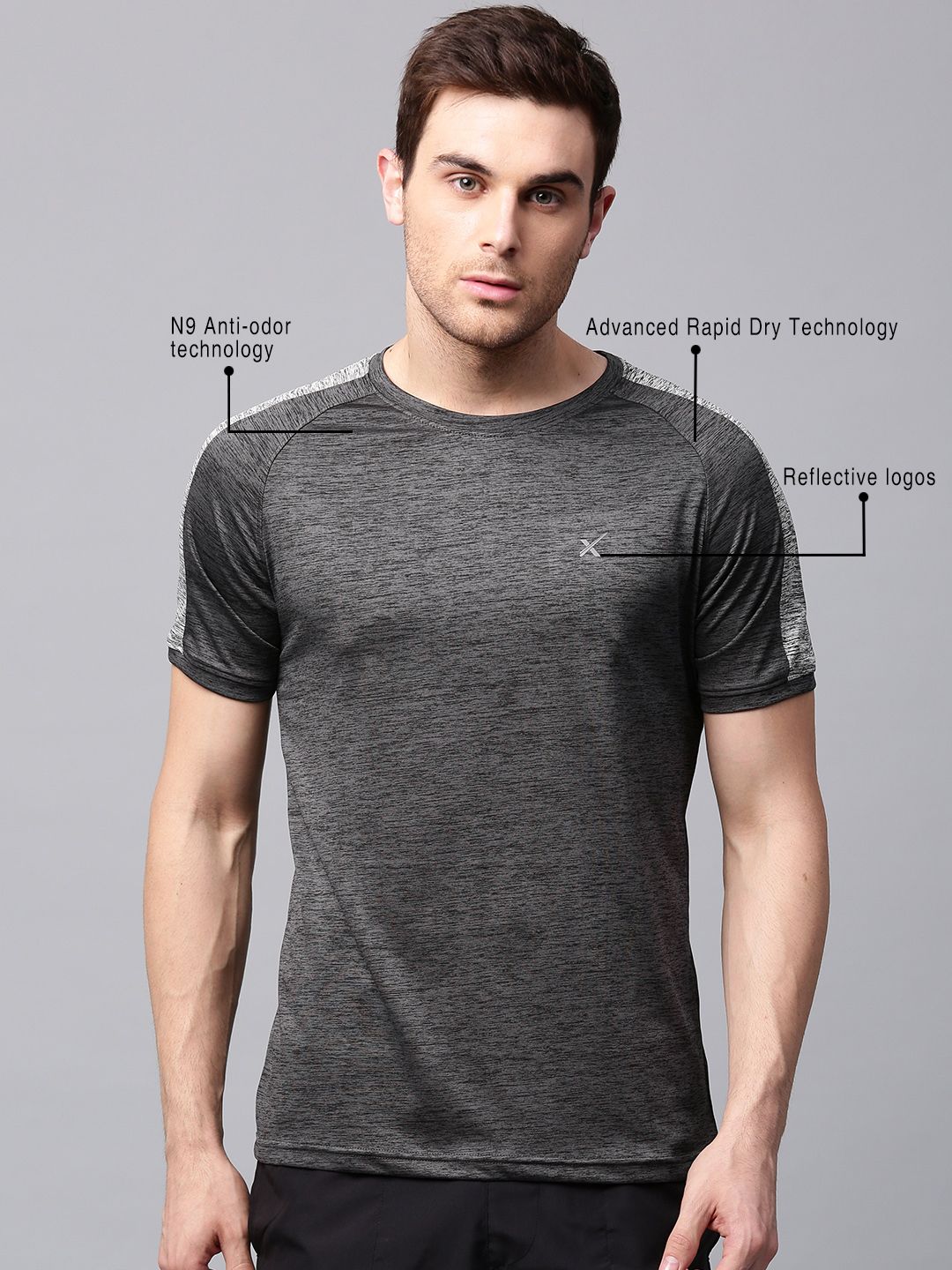 HRX by Hrithik Roshan Men Charcoal Grey Slim Advanced Rapid Dry Raglan T-shirt