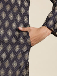 SOJANYA Lelaki Navy Blue & Golden Jacquard Woven Design Kurta