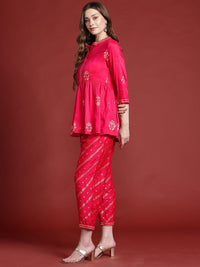 Anouk Ethnic Motifs Printed Pleated Gotta Patti Kurta with Trousers