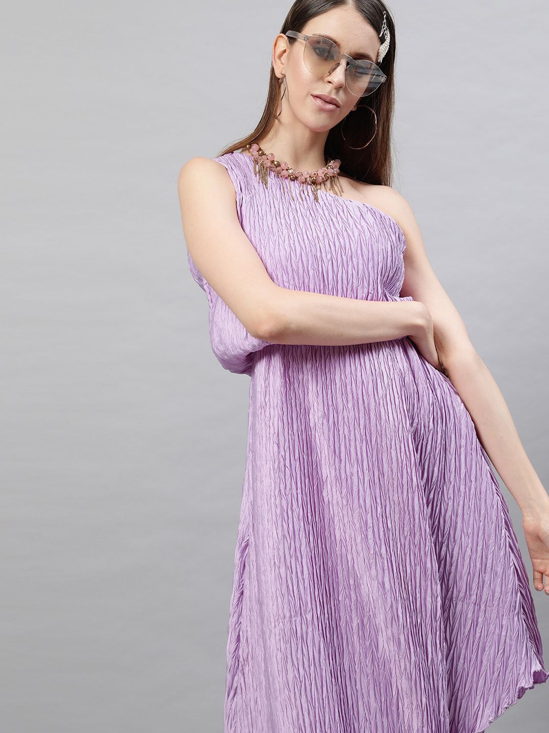 STREET 9 Lavender One Shoulder Satin Midi Dress
