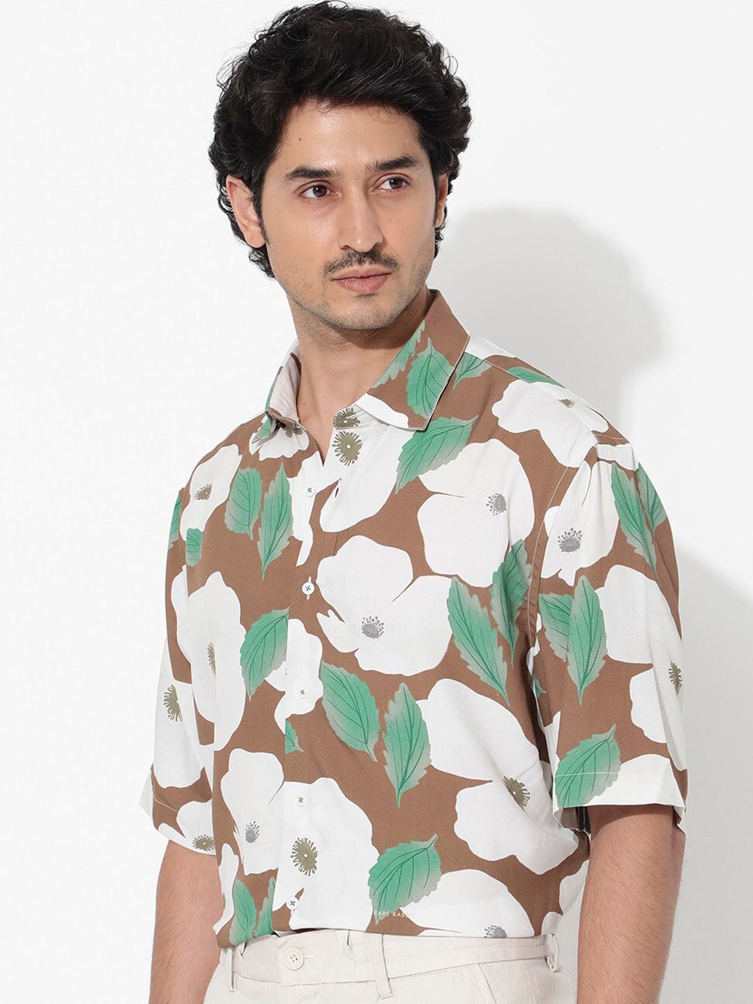 RARE RABBIT Men Yuki Boxy Opaque Floral Printed Shirt