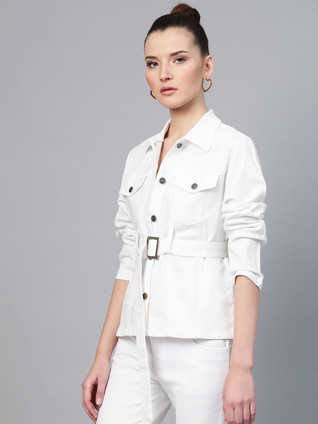 SASSAFRAS Women White Solid Tailored Jacket