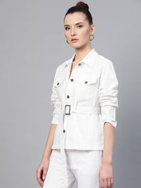 SASSAFRAS Women White Solid Tailored Jacket