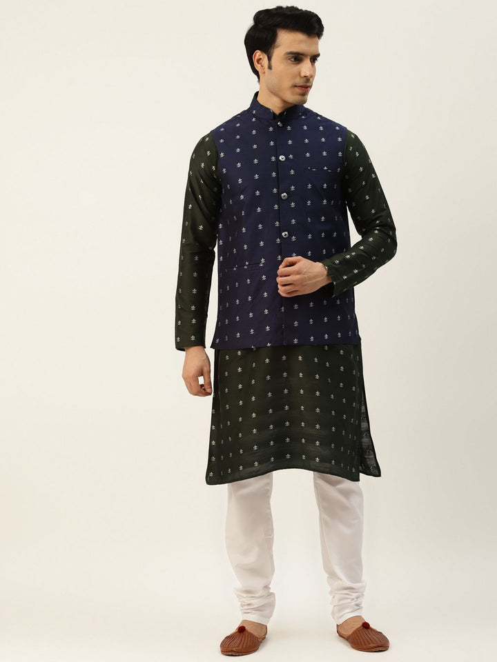 SOJANYA Kurta Rekaan Sendiri Tentera Laut Lelaki dengan Jaket Churidar & Nehru