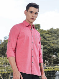 Thomas Scott Classic Slim Fit Spread Collar Roll-Up Sleeves Pure Cotton Casual Shirt