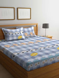 Myntra Elegant Homes Blue Conversational Polycotton 300 TC King Superfine Bedsheet with 2 Pillow Covers-98 x 87 inches