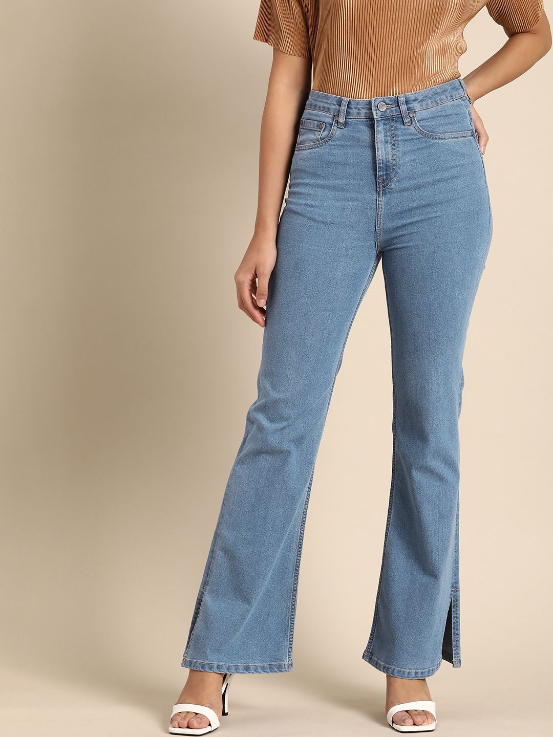 all about you Women Mid Rise Bootcut Light Fade Stretchable Jeans