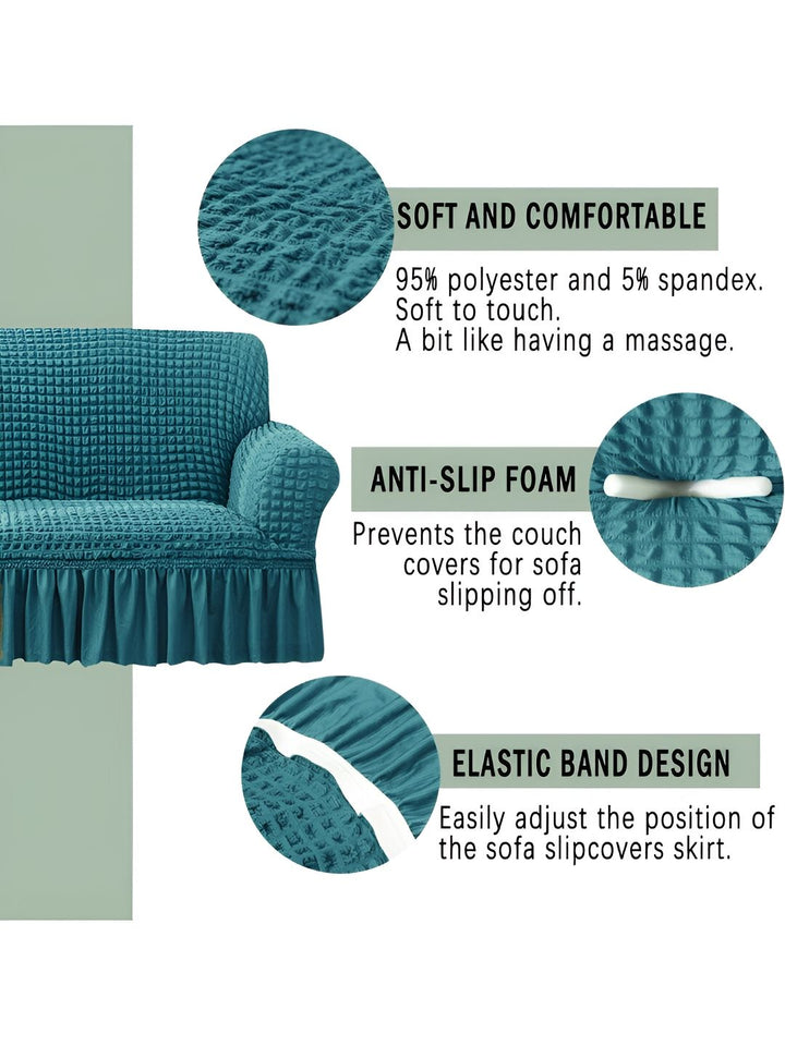 Cortina Teal Elastik Sarung Sofa Boleh Renggang Dengan Lengan