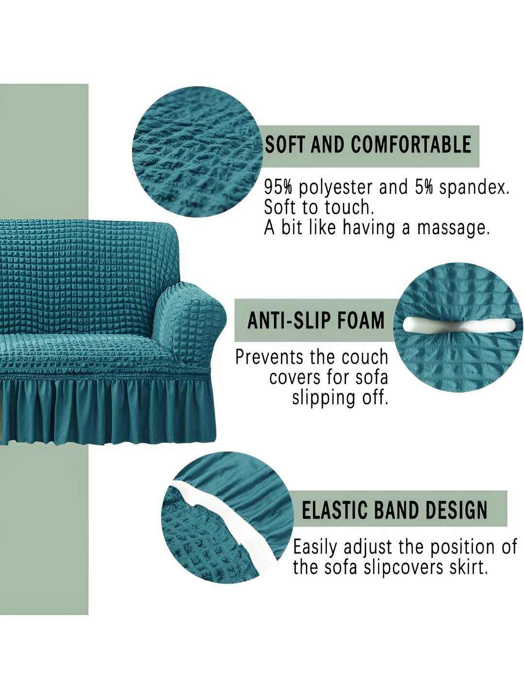 Cortina Teal Elastik Sarung Sofa Boleh Renggang Dengan Lengan