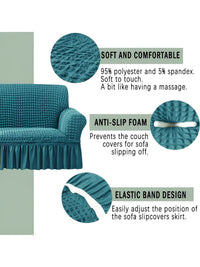 Cortina Teal Elastik Sarung Sofa Boleh Renggang Dengan Lengan