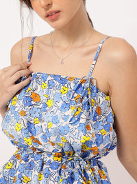 DressBerry Elegant Essence Printed Strappy Bow-Detail Mini Balloon Dress with Belt