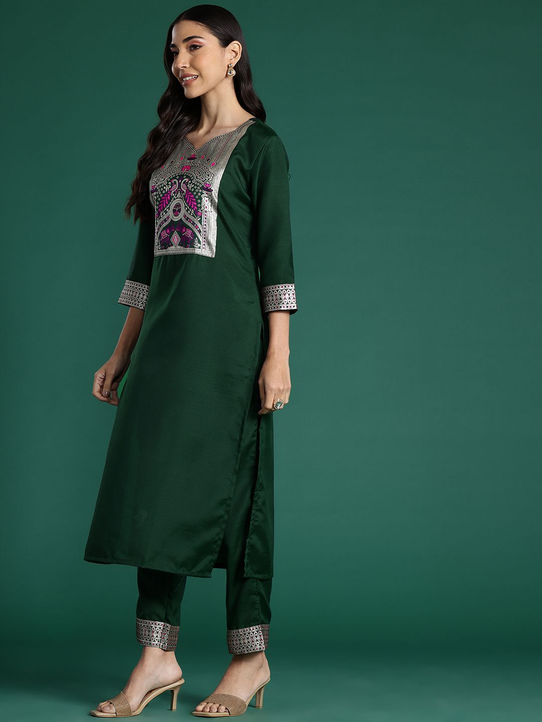 Indo Era Ethnic Motifs Yoke Design Pure Cotton Kurta With Trousers & Dupatta