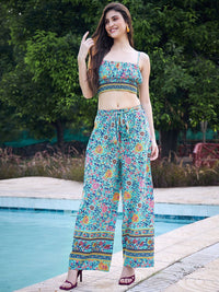 Berrylush Floral Printed Crop Top & Trousers