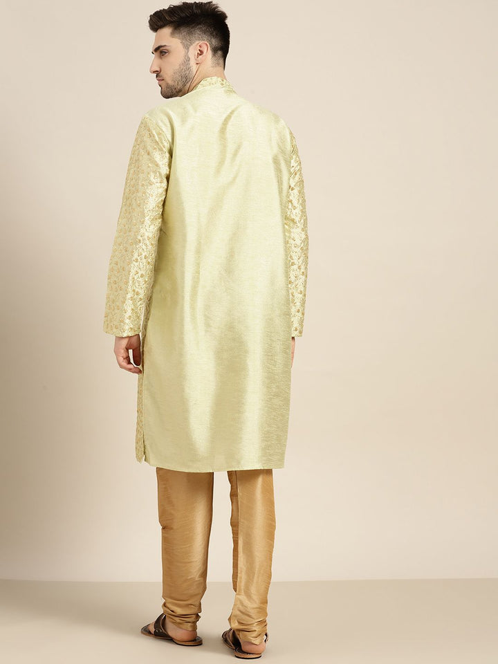 SOJANYA Men Green & Gold-Toned Floral Kurta